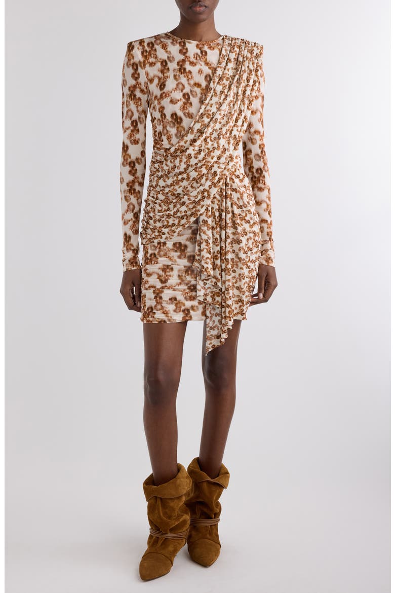 Georgia Floral Long Sleeve Jersey Minidress, Main, color, OCHRE