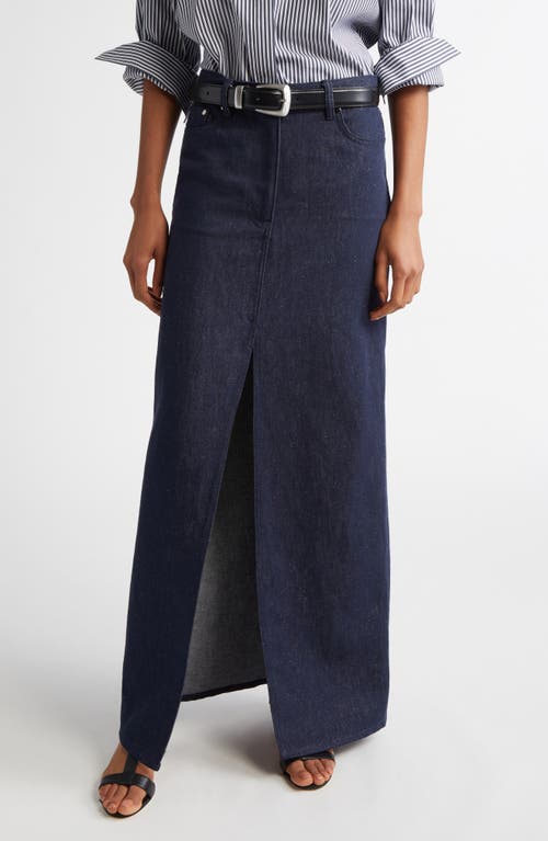 Michael Kors Cotton-linen Denim Slit Maxi Skirt In Indigo