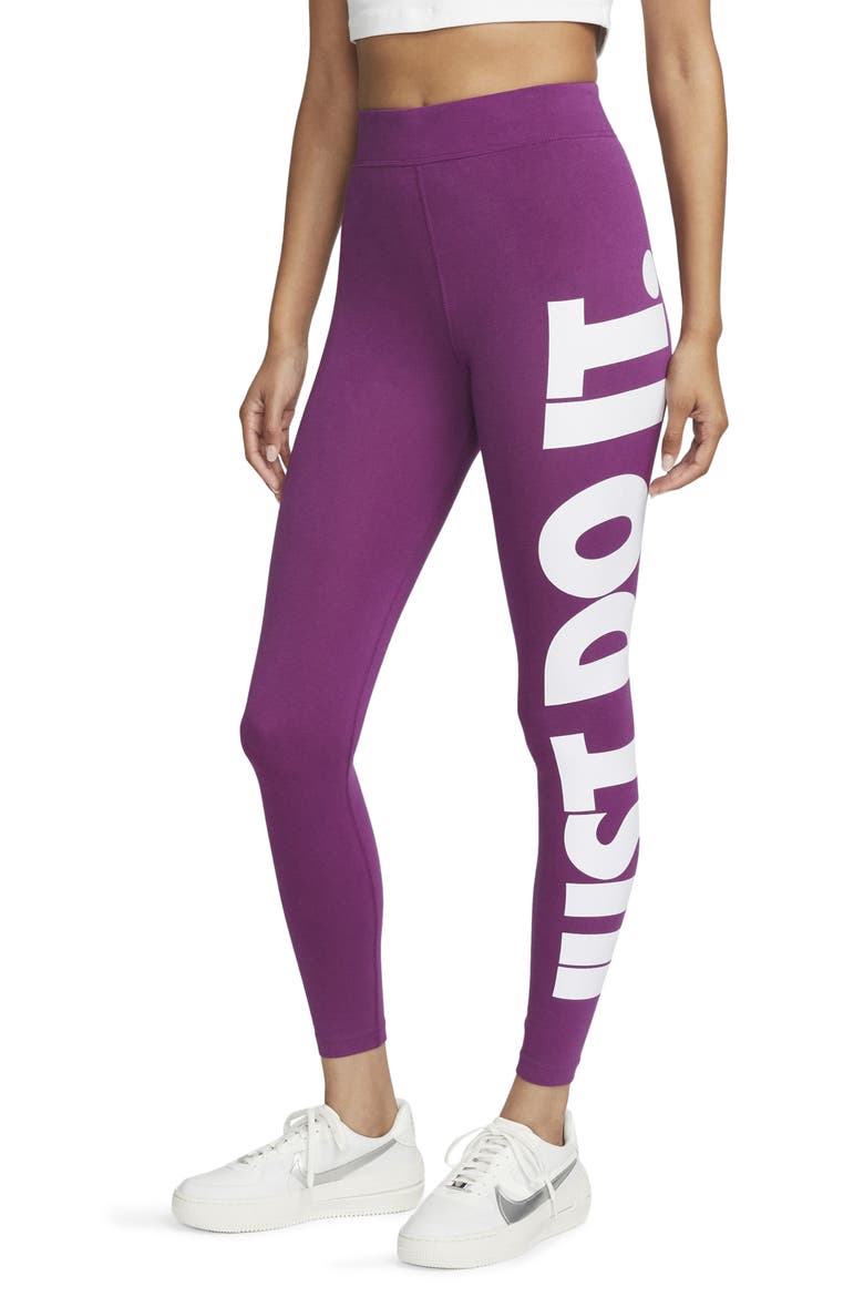 Sportswear Essential High-Waisted Leggings, Main, color, VIOTECH/ WHITE