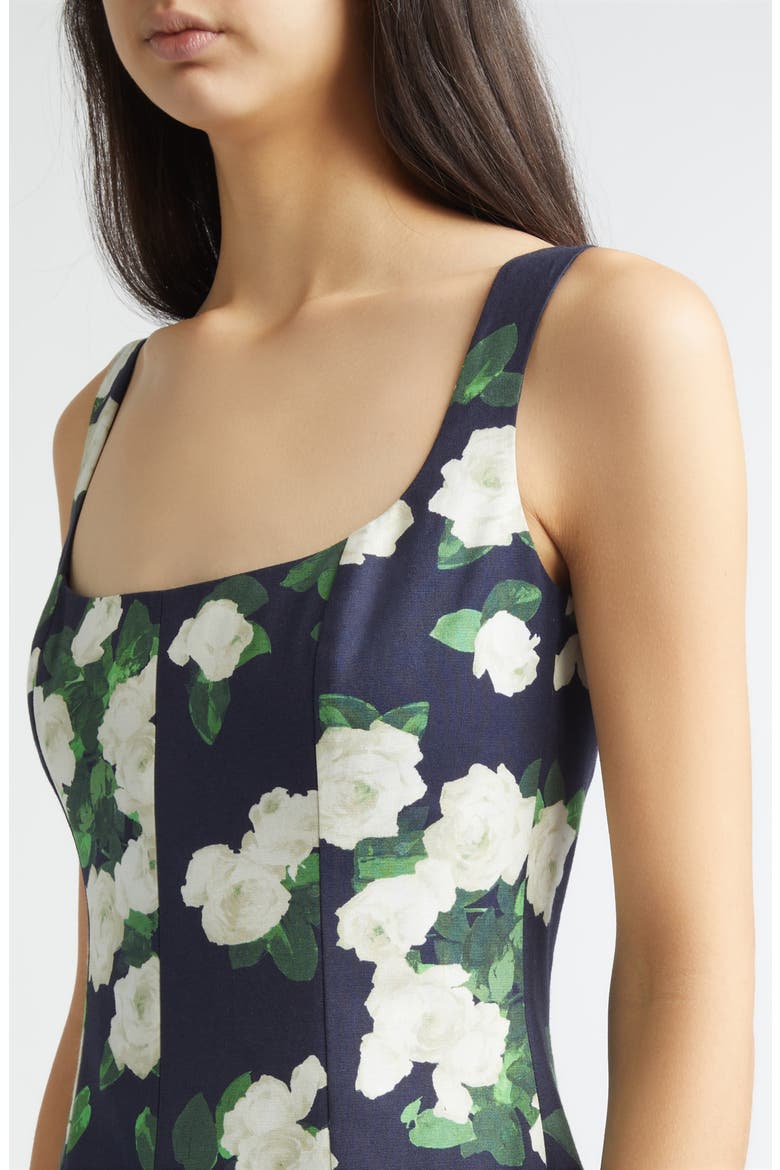 Rose Print Square Neck Sleeveless Midi Dress, Alternate, color, MIDNIGHT MULTI