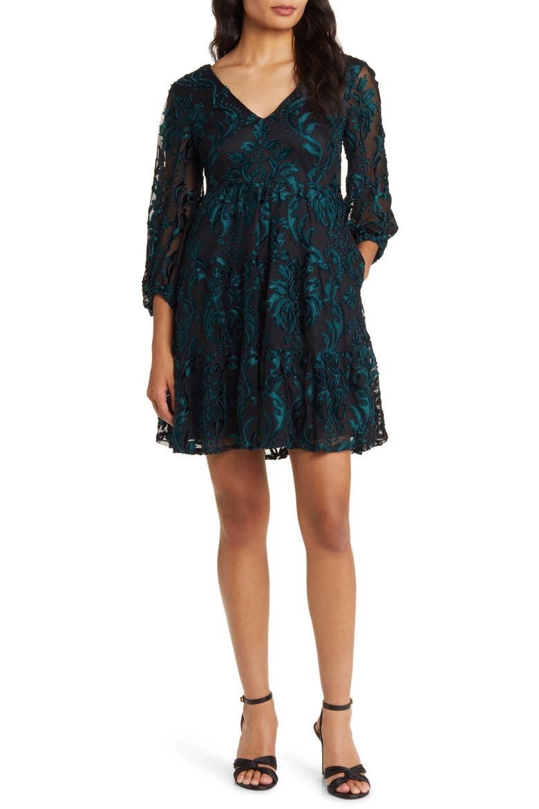 Eliza J Long Sleeve Velvet Burnout Dress (Women)