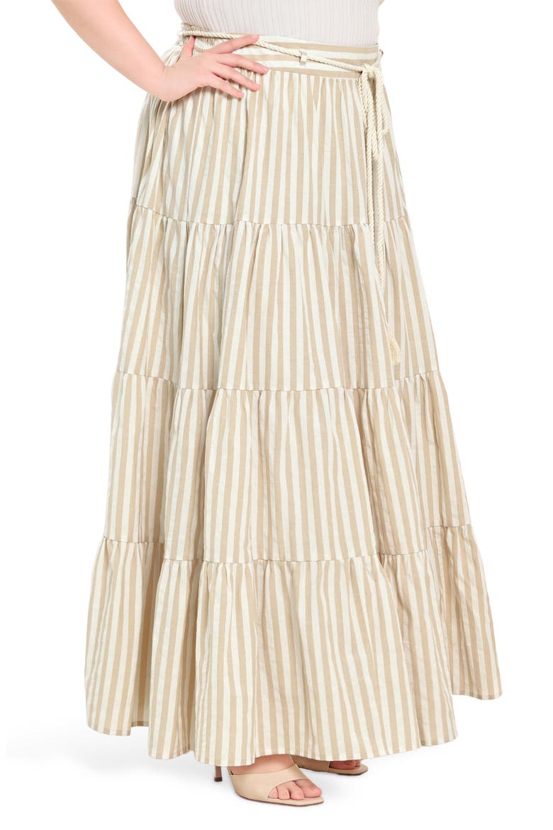 Striped Maxi Skirt, Alternate, color, TAUPE/ WHITE