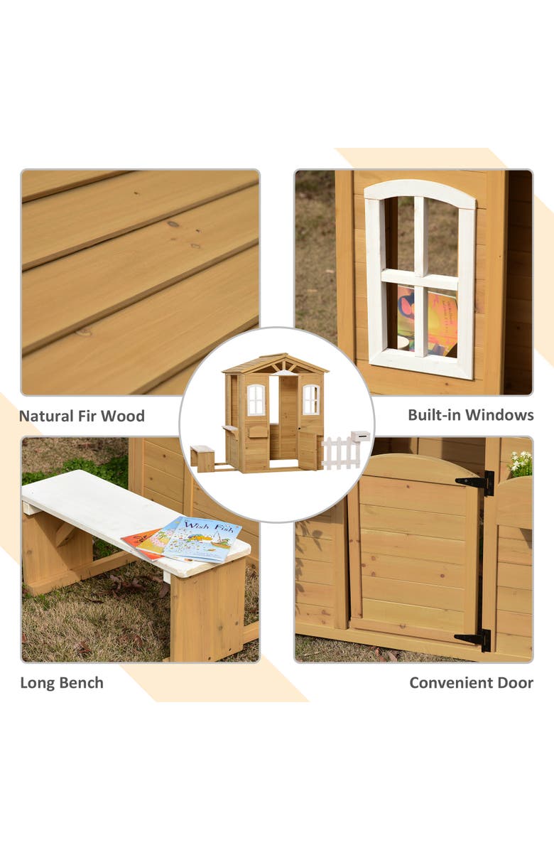 Outsunny Outdoor Wooden Playhouse with Working Doors, Windows, Mailbox, Alternate, color,