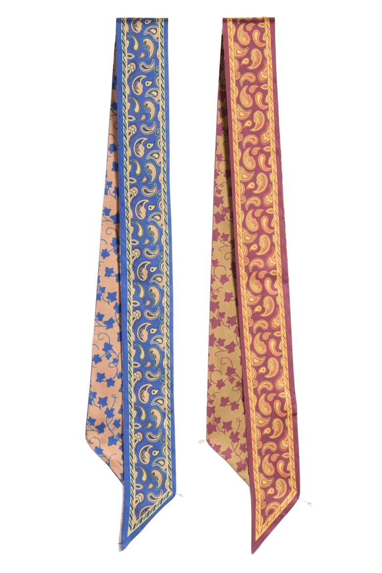 Set of 2 Assorted Ribbon Scarves, Alternate, color, BLUE- BURGUNDY