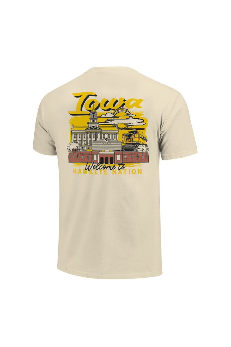 Men's Image One  Natural Iowa Hawkeyes Comfort Colors Hand-Drawn Campus Stack T-Shirt, Alternate, color, Natural