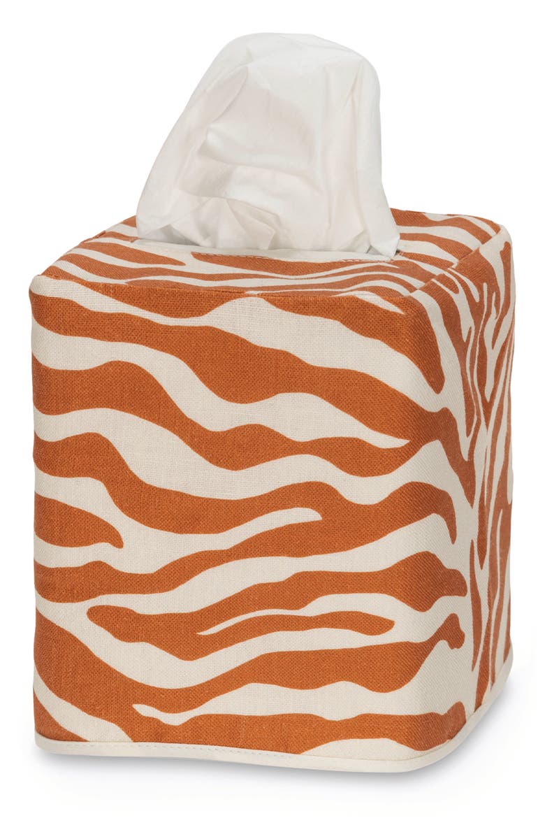 Regine Zebra Stripe Tissue Box Cover, Main, color, PERSIMMON