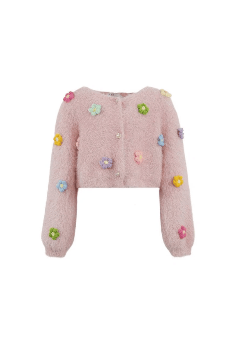 3D Rainbow Daisy Cardigan, Main, color, Pink