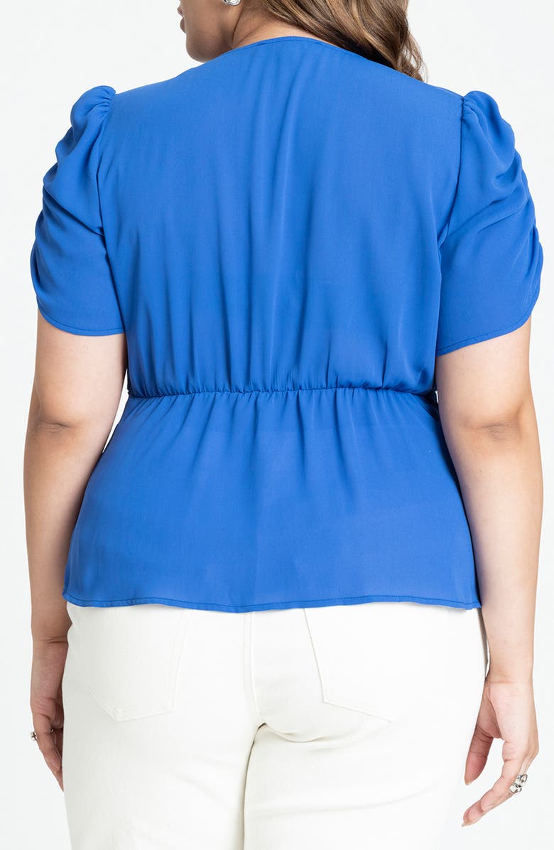ELOQUII Shirred Sleeve Peplum Top, Alternate, color, 