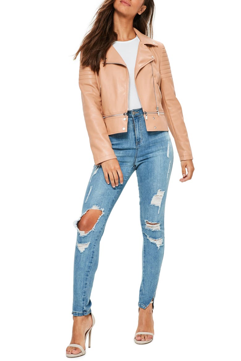 Faux Leather Moto Jacket, Main, color, ROSE