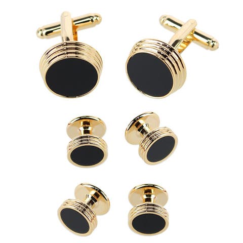 Xaviar Ring Detailed Circular Cufflink Stud Set