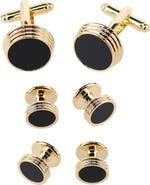 Trafalgar Xaviar Ring Detailed Circular Cufflink Stud Set