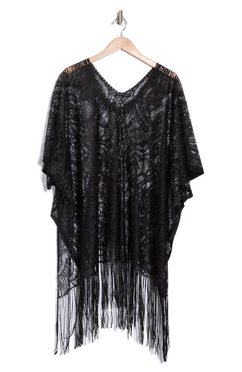 AREA STARS Fringe Hem Lace Poncho, Alternate, color, 