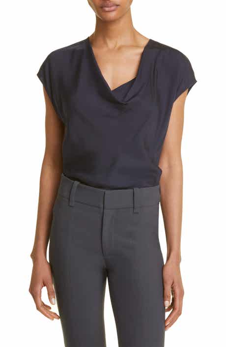 Vince Cowl Neck Cap Sleeve Silk Blend Blouse