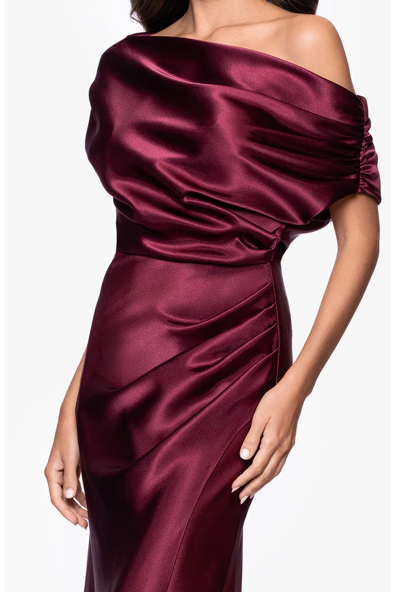 One-Shoulder Satin Sheath Gown, Alternate, color, BURGUNDY