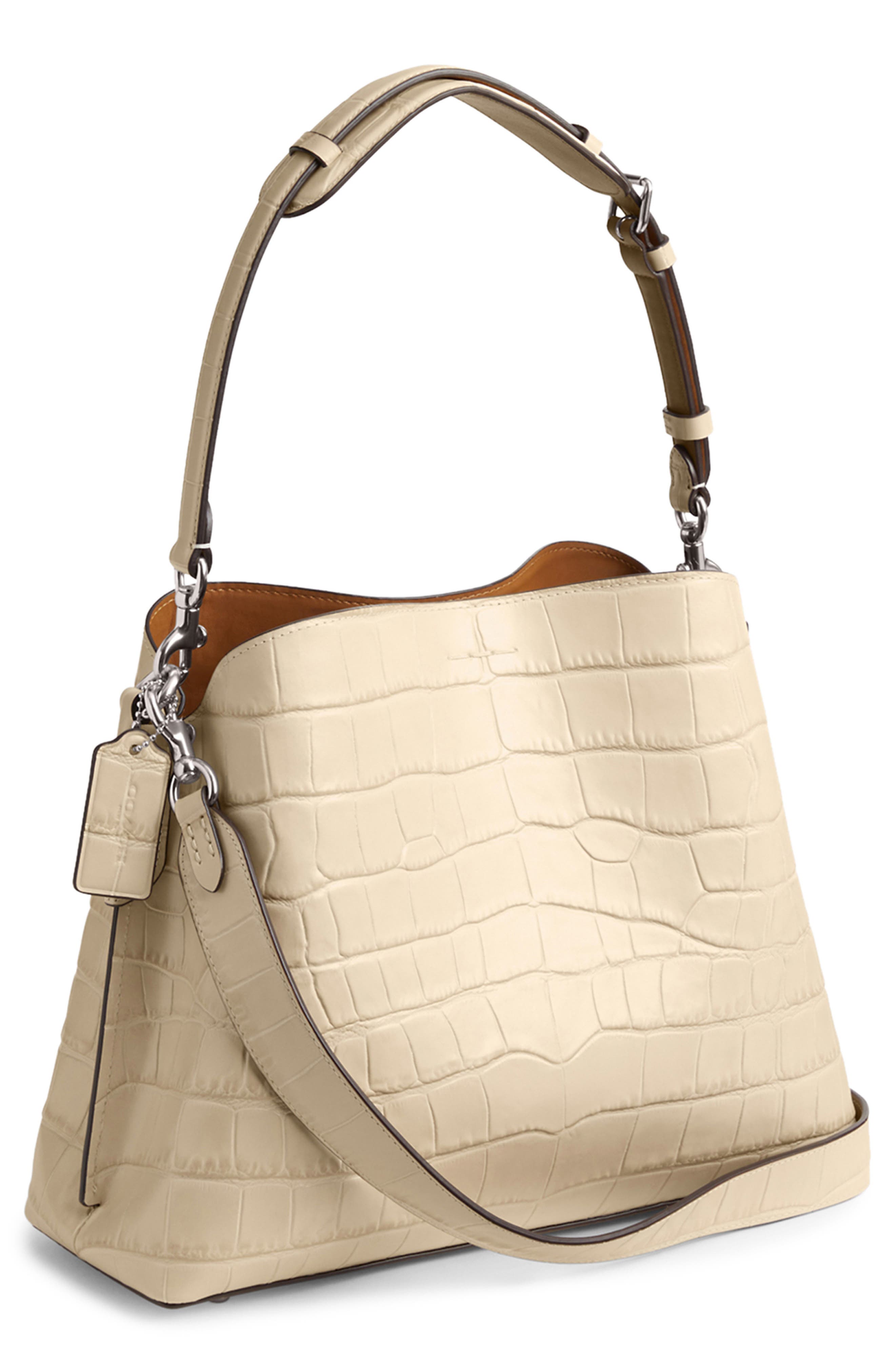 COACH Willow Croc Embossed Leather Shoulder Bag, Alternate, color, 