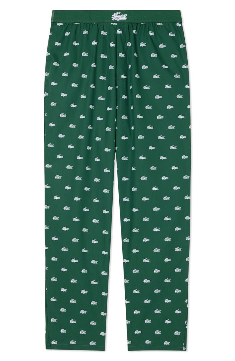 Lacoste Logo Print Cotton Pajama Pants, Alternate, color, 291 Green/ White