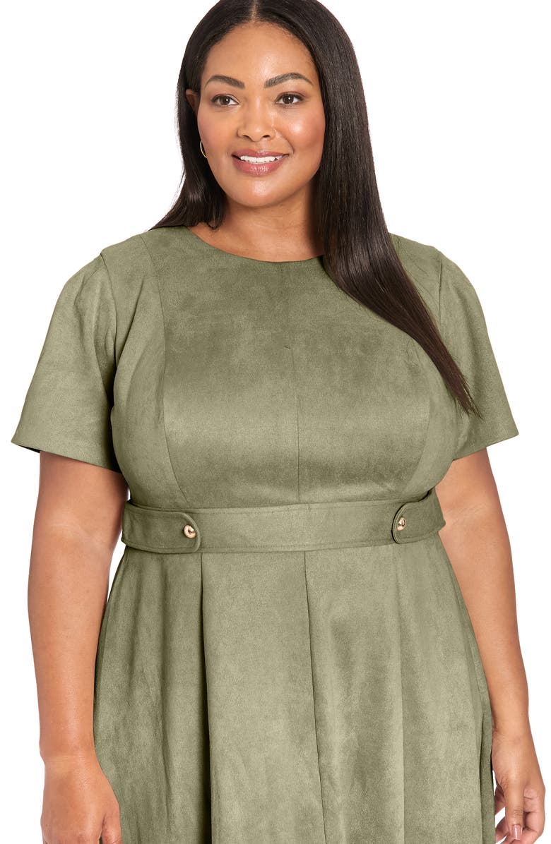 London Times Faux Suede Scuba Dress, Alternate, color, Eucal Green