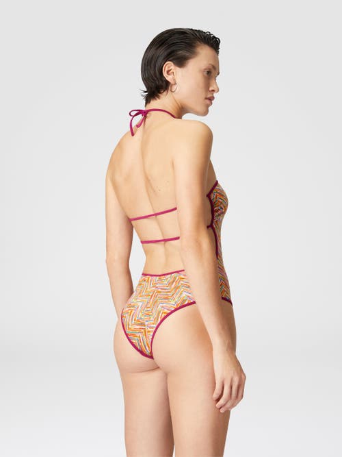 Shop Missoni Reversible One-piece Swimsuit With Print And Contrasting Piping In Multicoloured