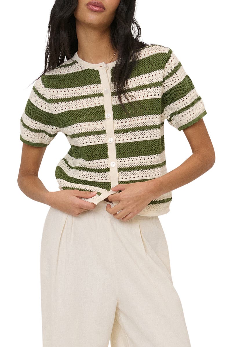 Nobody's Child Open Knit Short Sleeve Cardigan, Main, color, Green Multi