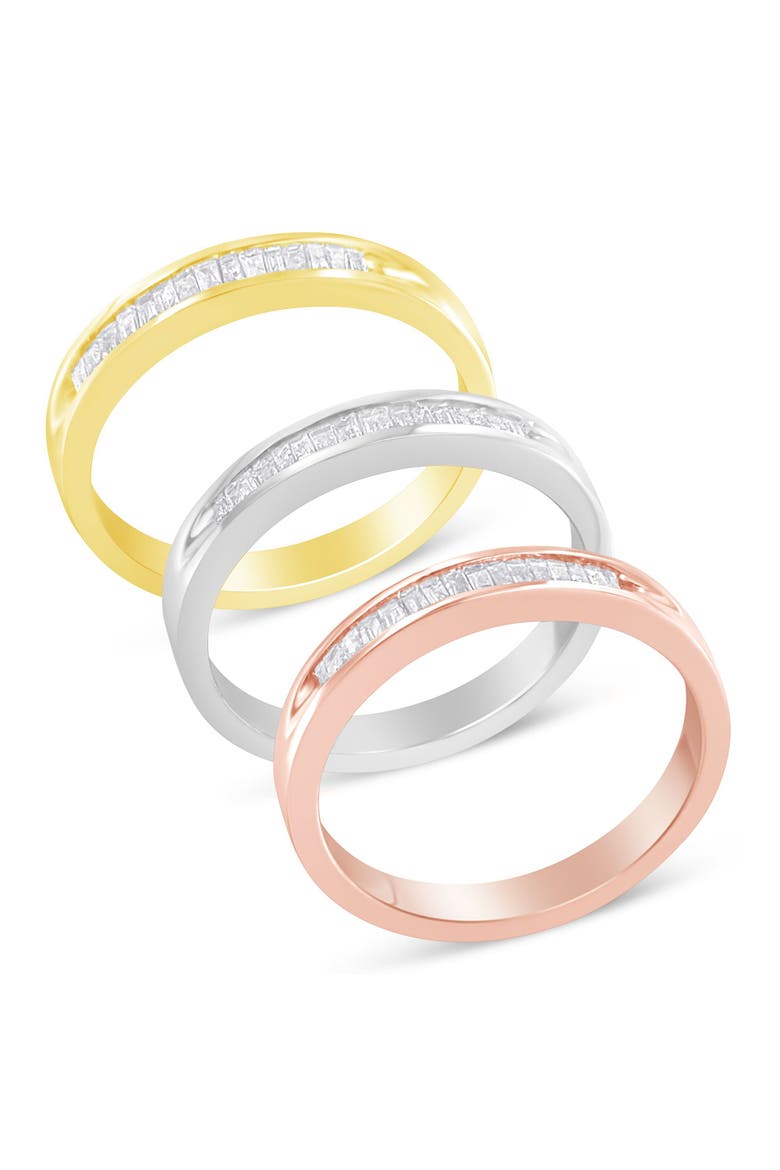 10K Gold over Silver 5/8 Cttw Diamond Stackable Band Ring Set, Main, color, Yellow Gold over Silver