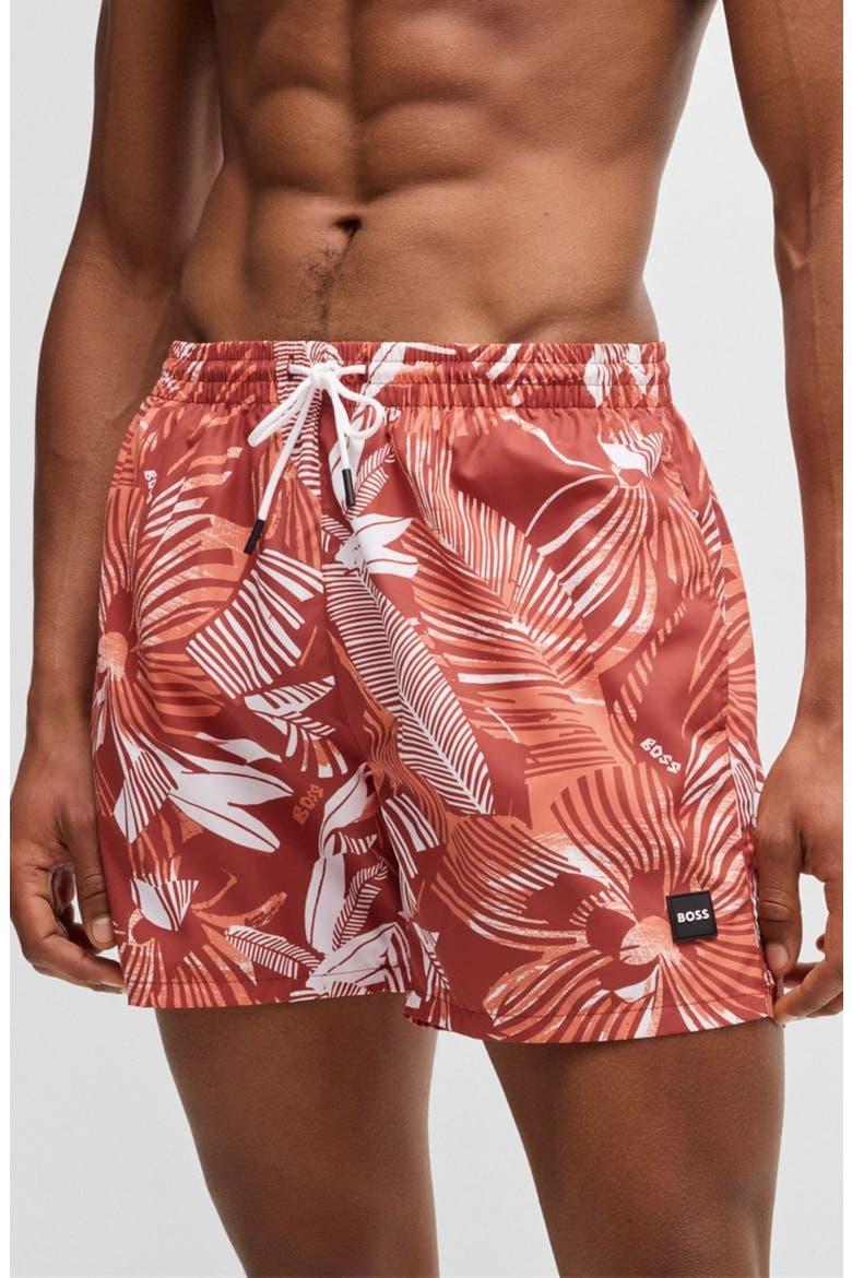 Piranha Floral Swim Trunks, Main, color, BT ORGE