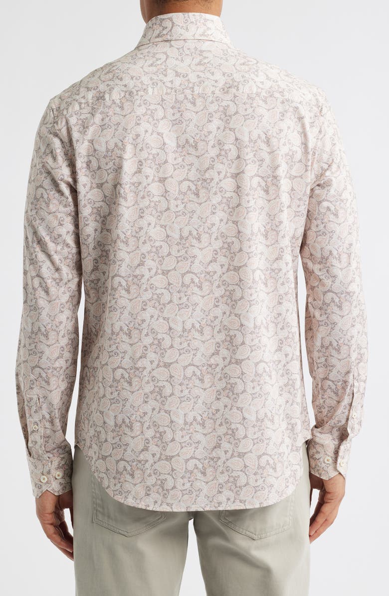 Bugatchi OoohCotton<sup>®</sup> Devon Paisley Print Button-Up Shirt, Alternate, color, Papaya