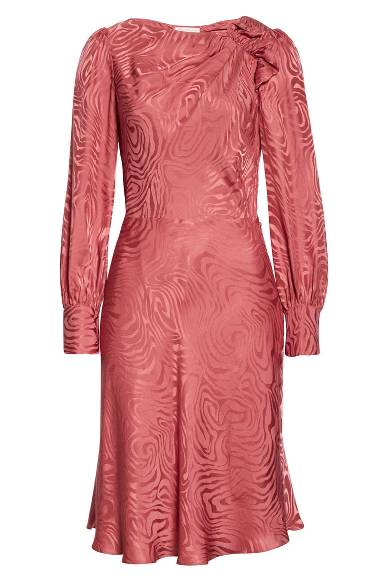 Swirl Jacquard Long Sleeve Silk Blend Dress, Alternate, color, HIBISCUS