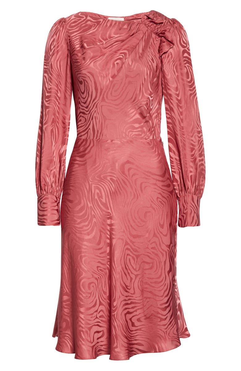 Rebecca Taylor Swirl Jacquard Long Sleeve Silk Blend Dress, Alternate, color, 