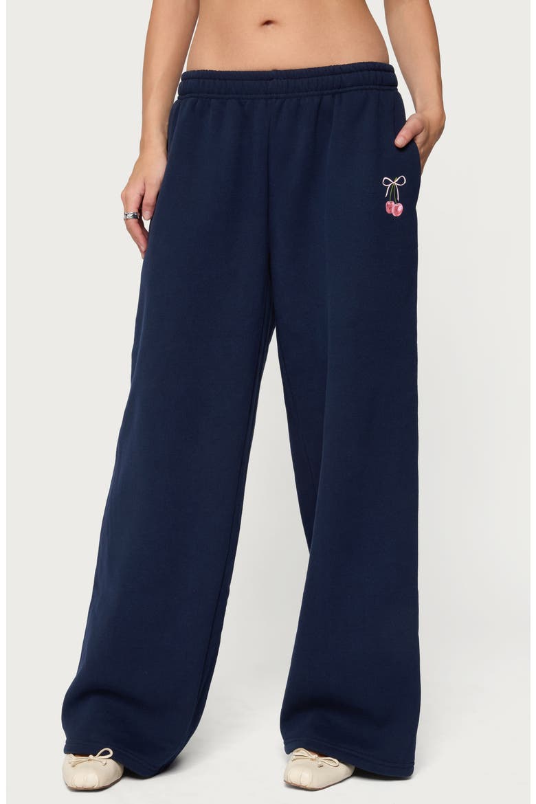 I Don't Chase I Attract Bow Wide Leg Sweatpants, Main, color, NAVY