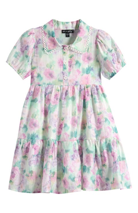 Kids' Floral Puff Sleeve Tiered Party Shirtdress (Toddler & Little Kid)