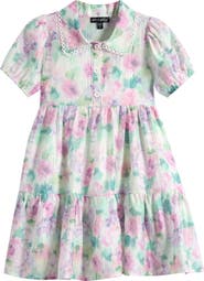 Ava & Yelly Kids' Floral Puff Sleeve Tiered Party Shirtdress