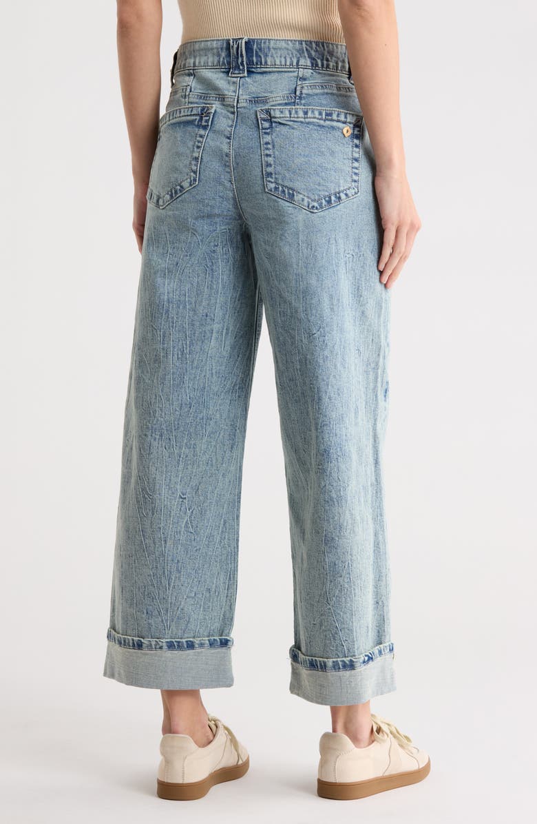Democracy Floral Embroidered Cuffed Wide Leg Jeans, Alternate, color, Light Blue Artisanal