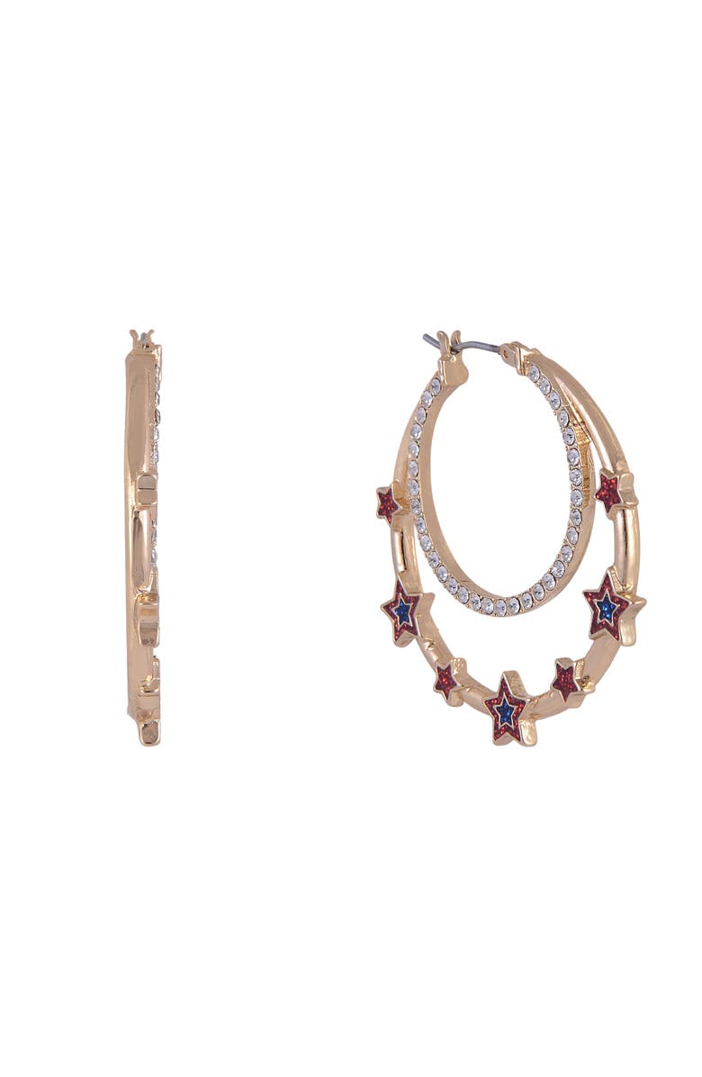 Hallmark Double Stone Hoop Earrings with Red and Blue Star Accents, Main, color, Red