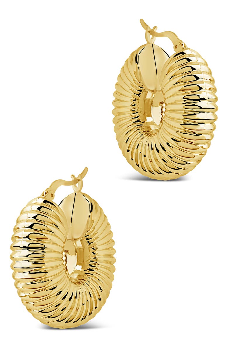 Sterling Forever 14K Gold Plated Ribbed Hoop Earrings, Alternate, color,