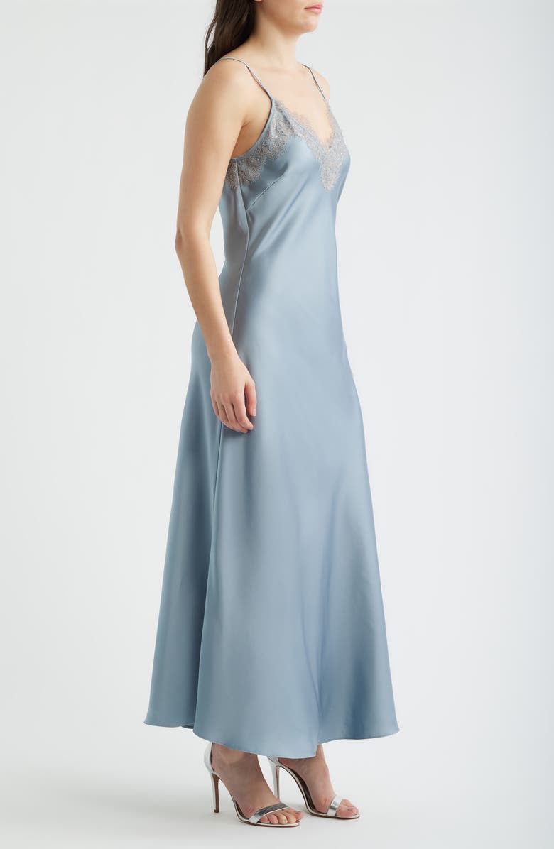 Lucy Paris Cassias Lace Detail Sleeveless Satin Gown, Alternate, color, Ice Blue