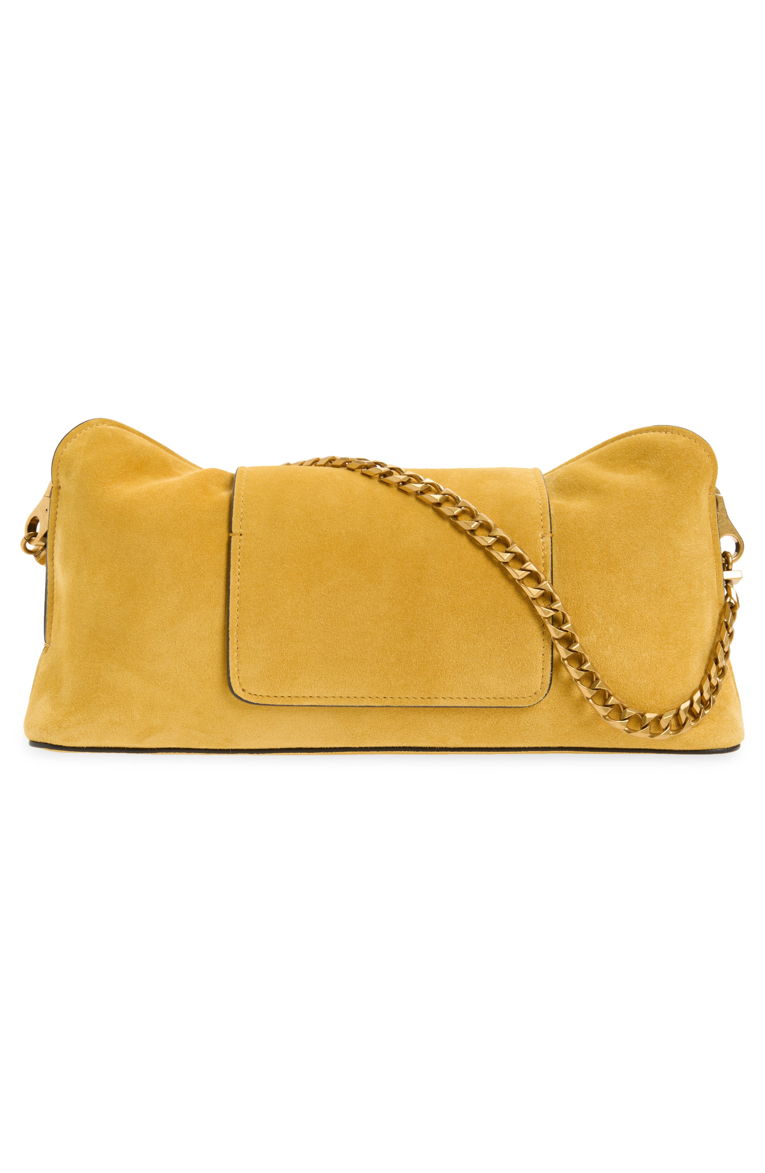 Medusa Suede Clutch, Alternate, color, MUSTARD GOLD