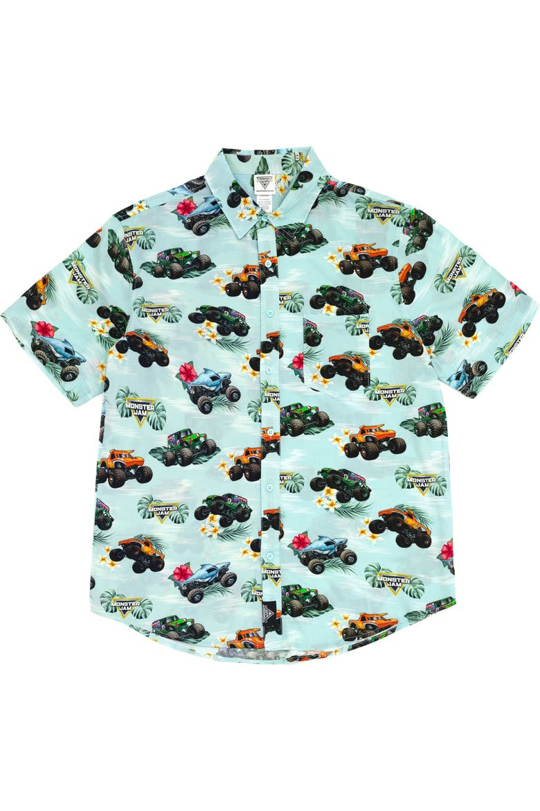 Short Sleeve Button Down Shirt, Main, color, Warm Grey Tropical