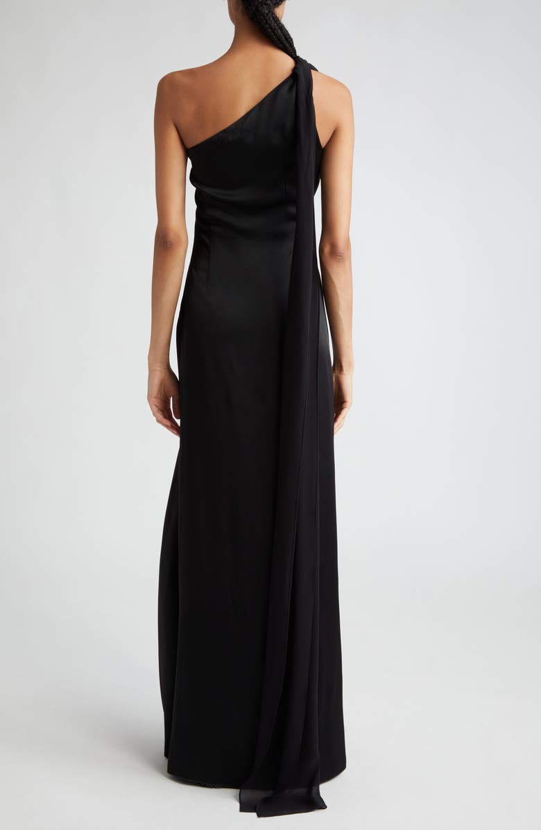 Max Mara Studio Bernard One-Shoulder Reverse Satin Gown with Scarf Detail, Alternate, color,