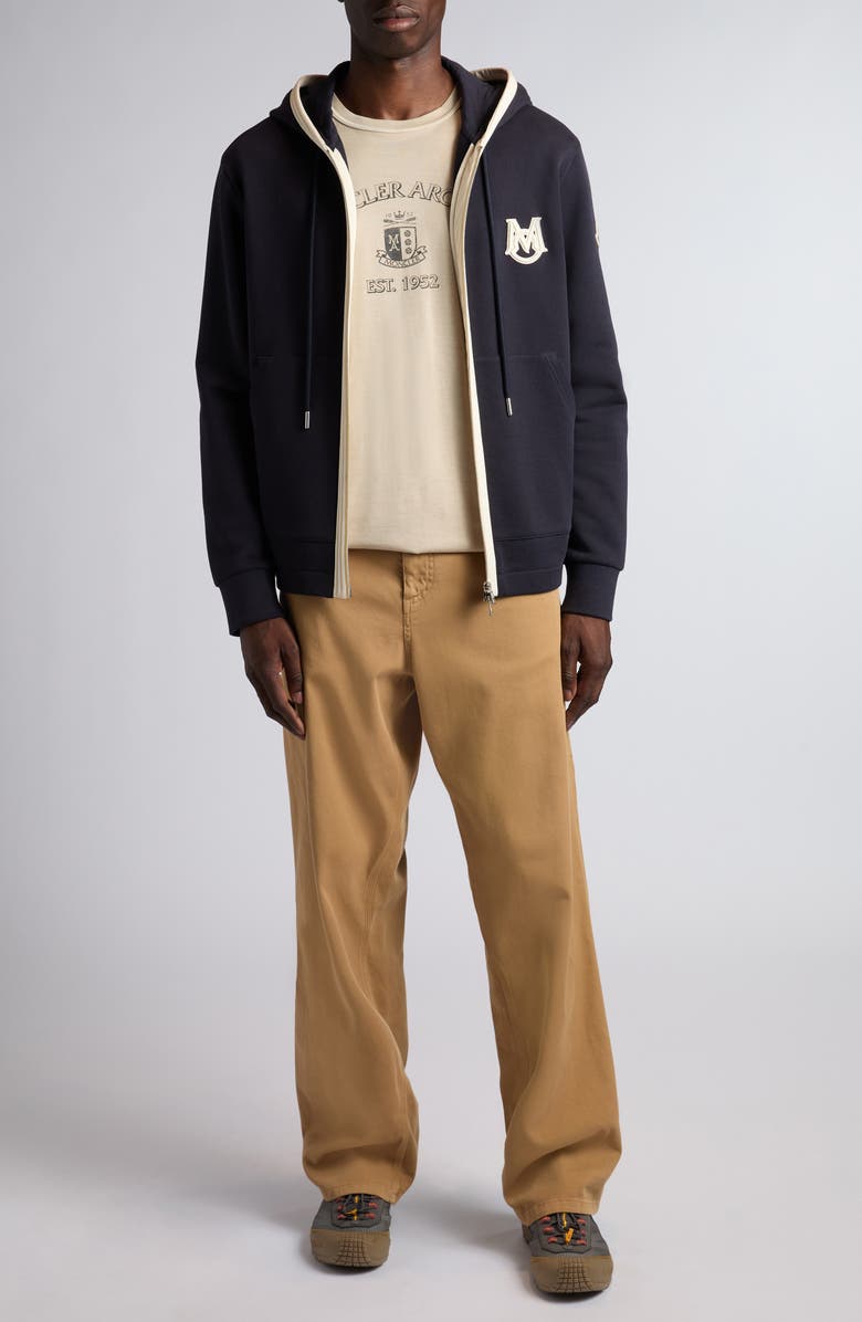 Moncler Cotton Zip-Up Hoodie, Alternate, color, Black