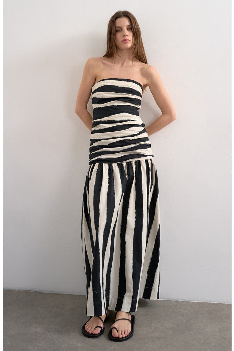 Stripe Bandeau Fit & Flare Dress, Main, color, BLACK