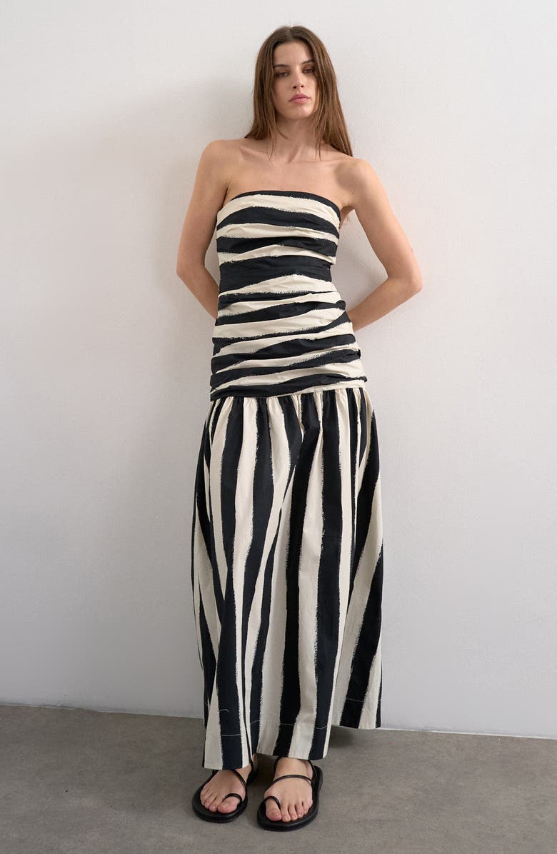 Topshop Stripe Bandeau Fit & Flare Dress, Main, color, Black