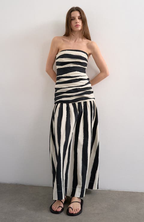 Stripe Bandeau Fit & Flare Dress