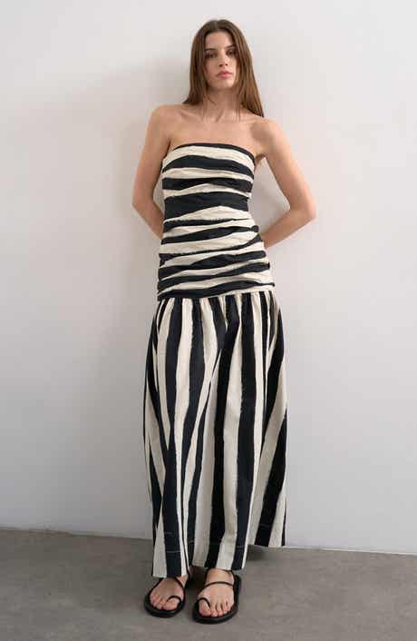Stripe Bandeau Fit & Flare Dress