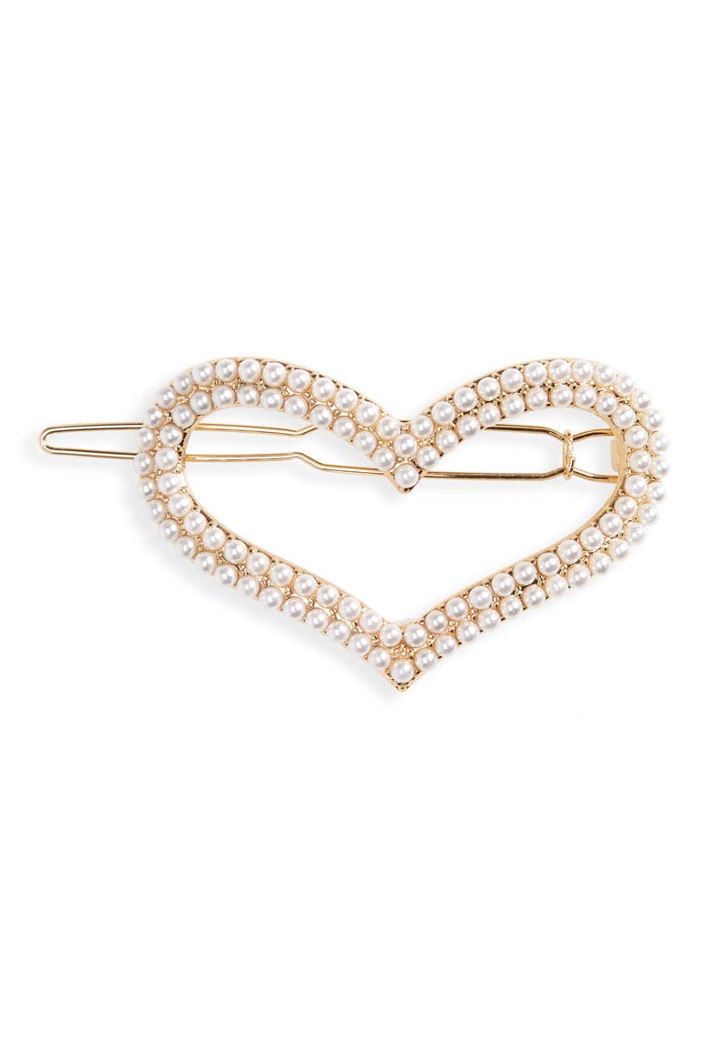 Imitation Pearl Heart Hairpin Barrette, Main, color, IVORY