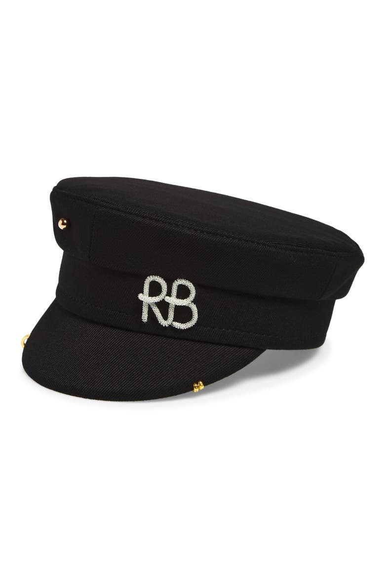 Pierced Wool Blend Baker Boy Cap, Main, color, BLACK
