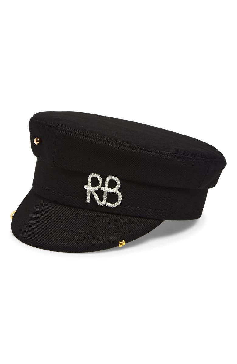 Ruslan Baginskiy Pierced Wool Blend Baker Boy Cap, Main, color, Black