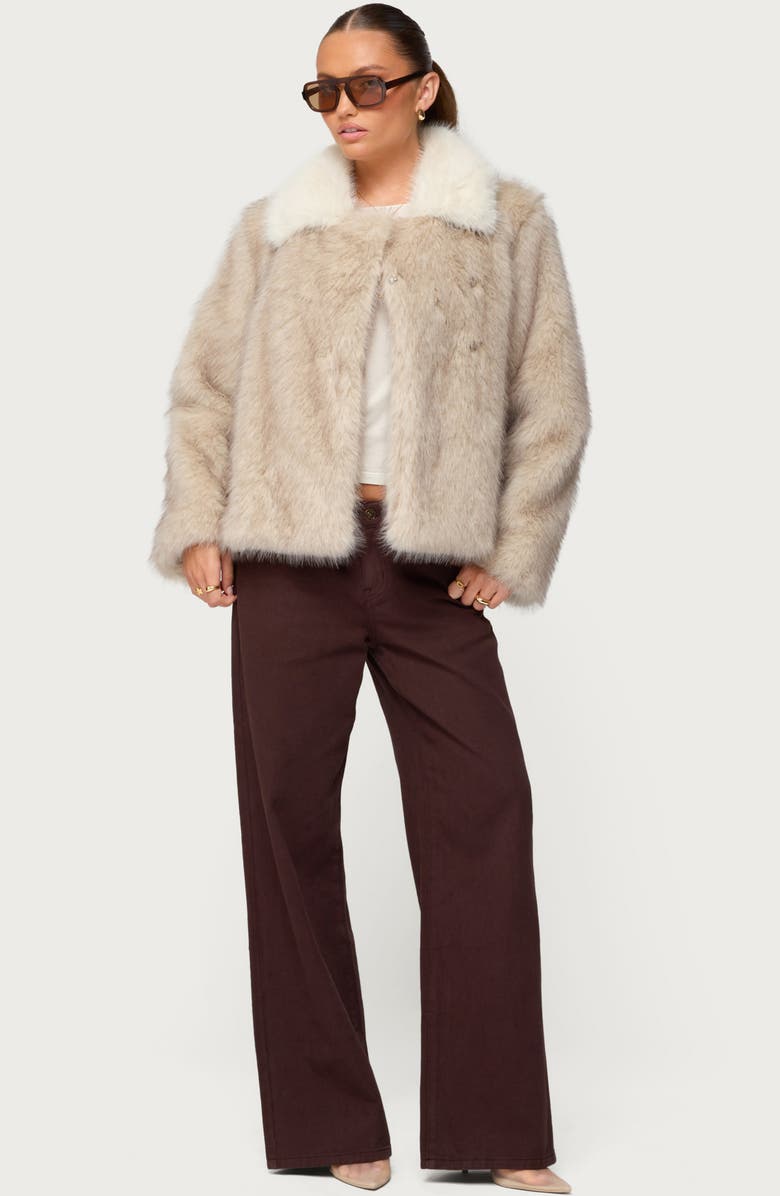 EDIKTED Contrast Collar Faux Fur Jacket, Alternate, color, Tan