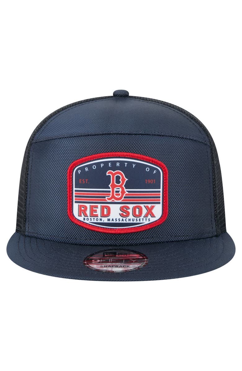New Era Men's New Era Navy Boston Red Sox Split Panel 9FIFTY Trucker Snapback, Alternate, color,