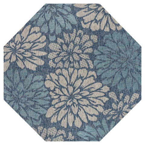 Zinnia Modern Floral Textured Weave Octagon Indoor/Outdoor Area Rug