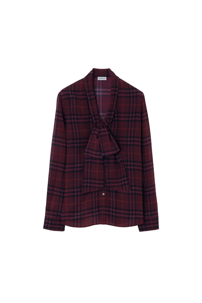 Check Silk Scarf Blouse, Alternate, color, Acer purple